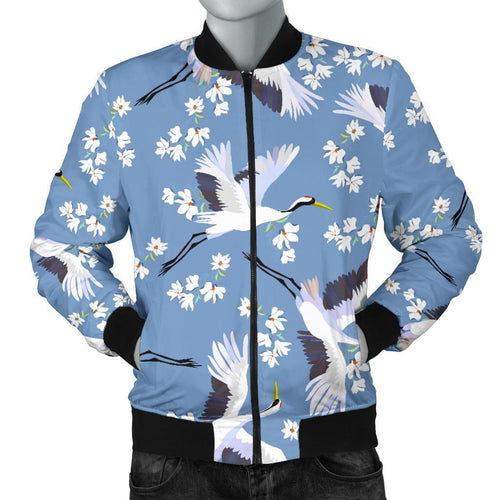 Heron Floral Pattern Print Men Casual Bomber Jacket