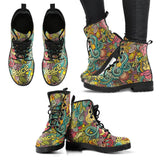 Hippie Psychedelic Van Peace Sign Pattern Print Men Women Leather Boots