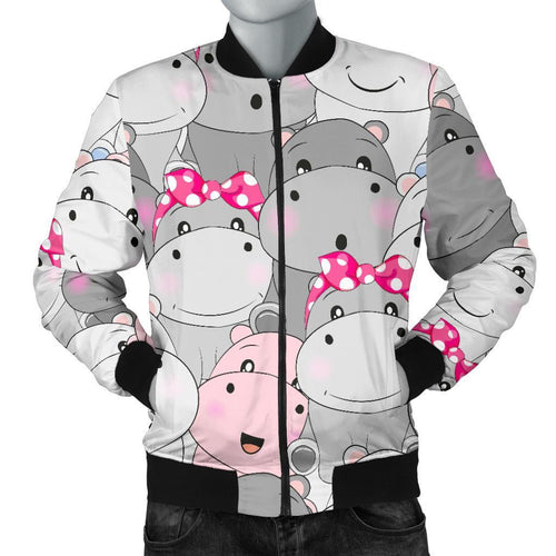 Hippo Cute Print Pattern Men Casual Bomber Jacket