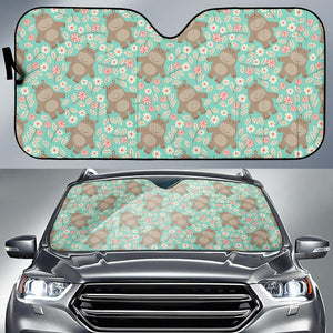 Hippo Floral Pattern Print Car Sun Shade