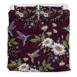 Hummingbird White Daisy Pattern Print Duvet Cover Bedding Set