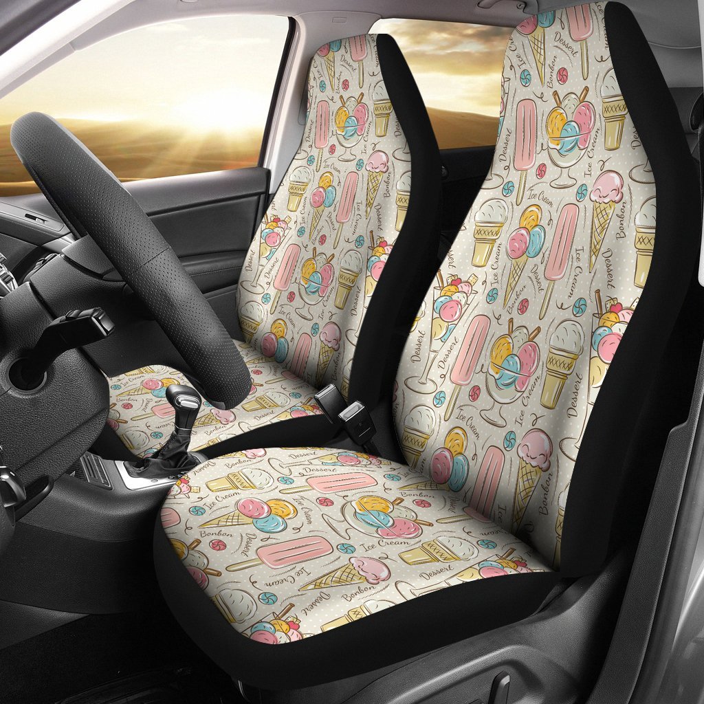 Ice Cream Cone Print Pattern Seat Cover Car Seat Covers Set 2 Pc, Car Accessories Car Mats Ice Cream Cone Print Pattern Seat Cover Car Seat Covers Set 2 Pc, Car Accessories Car Mats - Vegamart.com