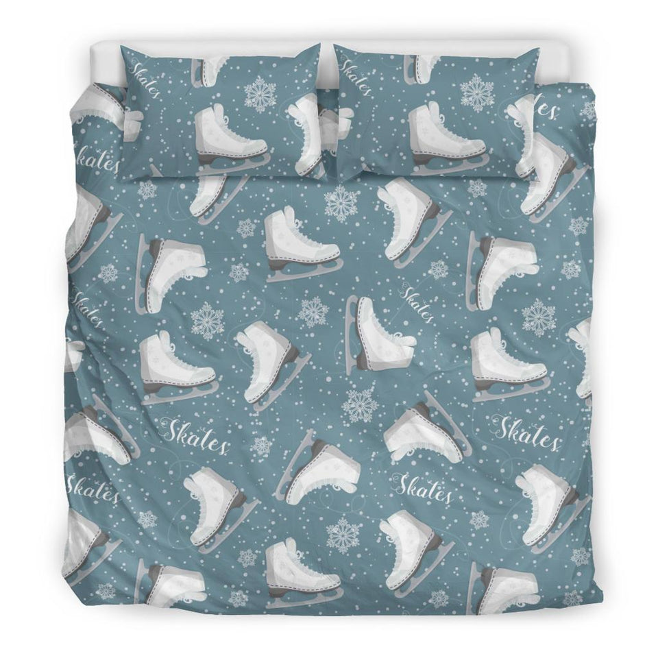 Ice Skate Snowflake Pattern Print Duvet Cover Bedding Set