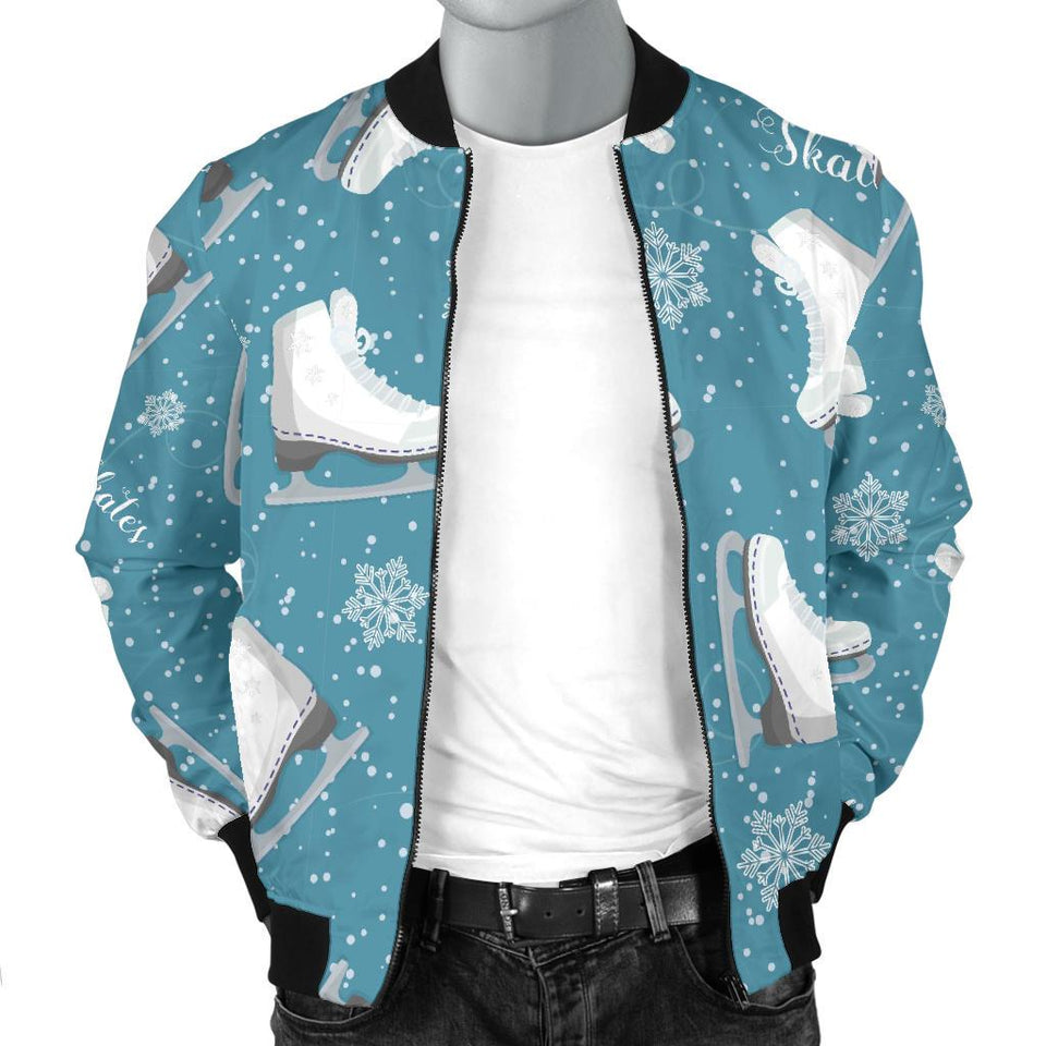 Ice Skate Snowflake Pattern Print Men Casual Bomber Jacket