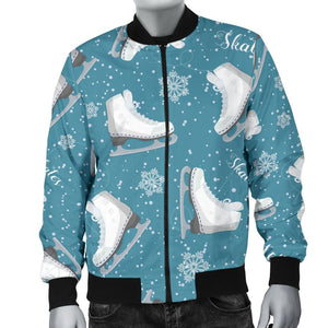 Ice Skate Snowflake Pattern Print Men Casual Bomber Jacket