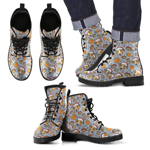 Jack Russell Dog Christmas Pattern Print Men Women Leather Boots