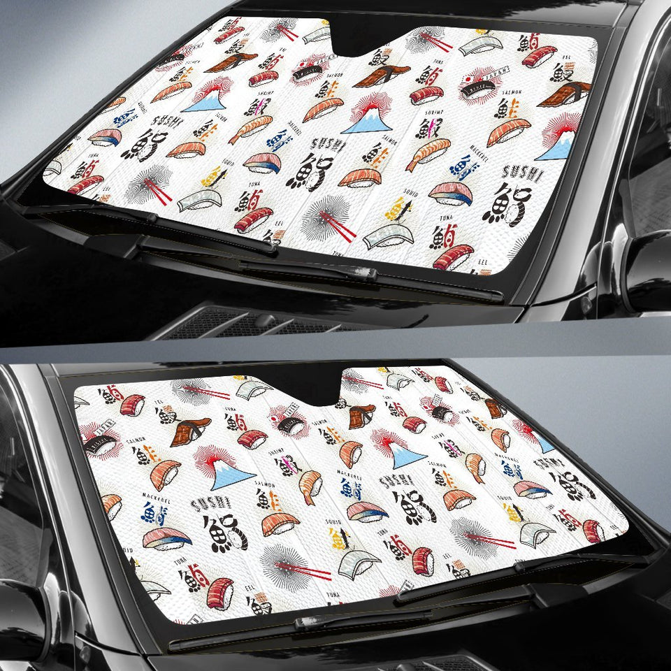 Japanese Sushi Kawaii Pattern Print Car Sun Shade