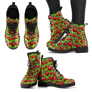 Ladybug Print Pattern Men Women Leather Boots