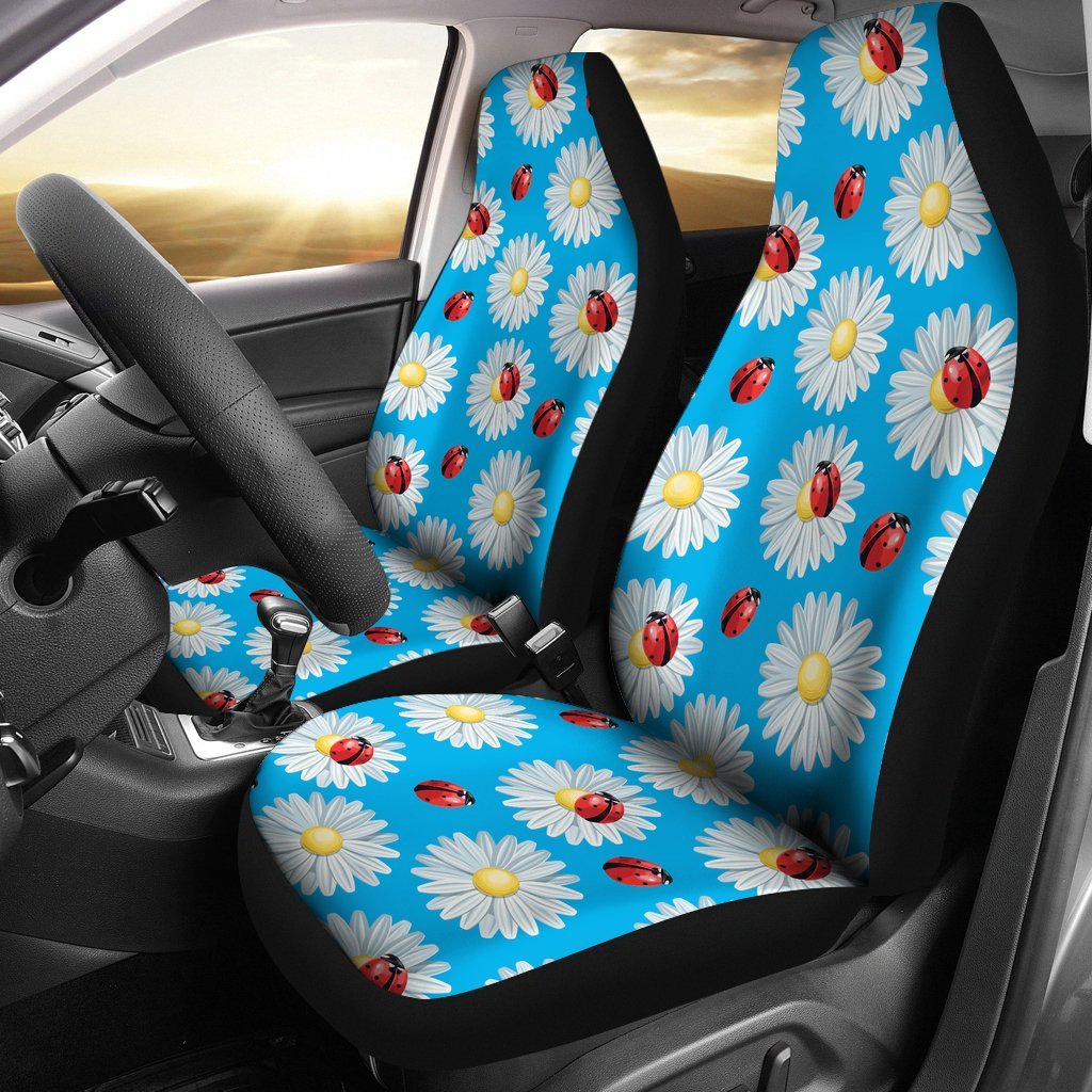 Ladybug With Daisy Themed Print Pattern Car Seat Covers Set 2 Pc, Car Accessories Car Mats Covers Ladybug With Daisy Themed Print Pattern Car Seat Covers Set 2 Pc, Car Accessories Car Mats Covers - Vegamart.com