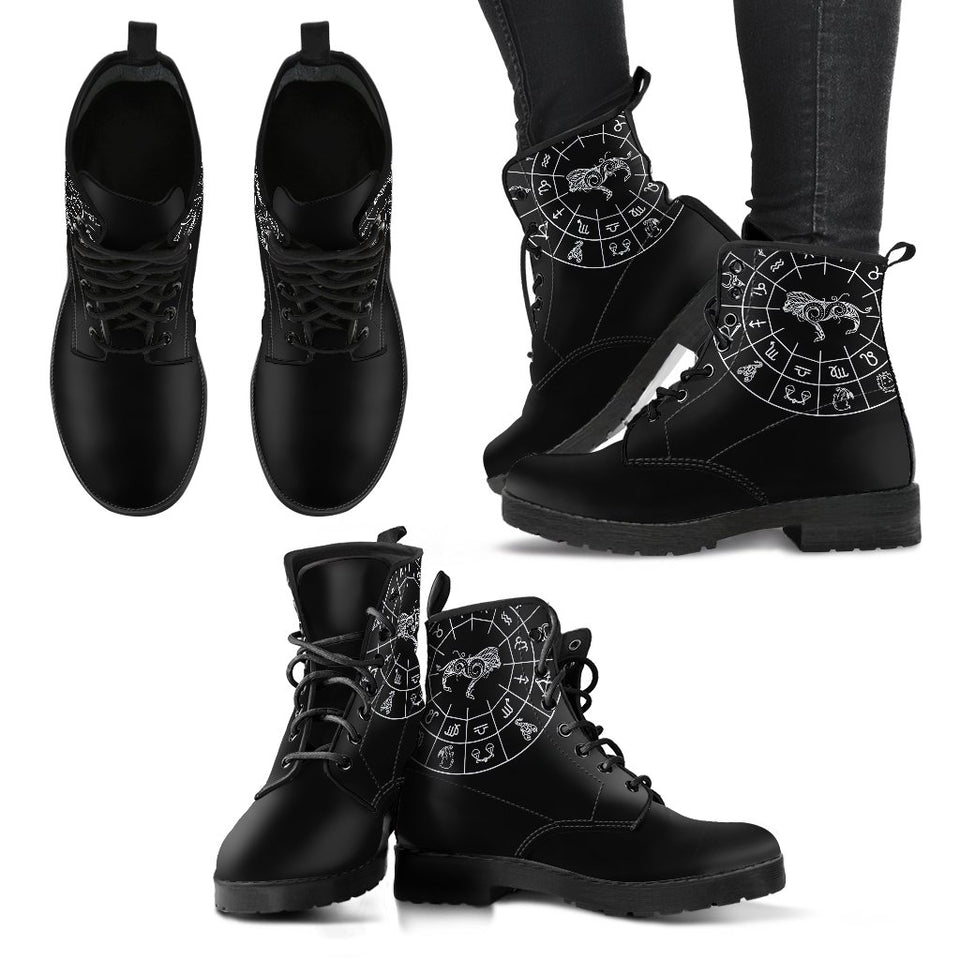 Leo Black Zodiac Women's Leather Boots