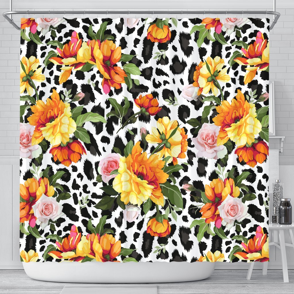 Leopard Orange Flower Shower Curtain