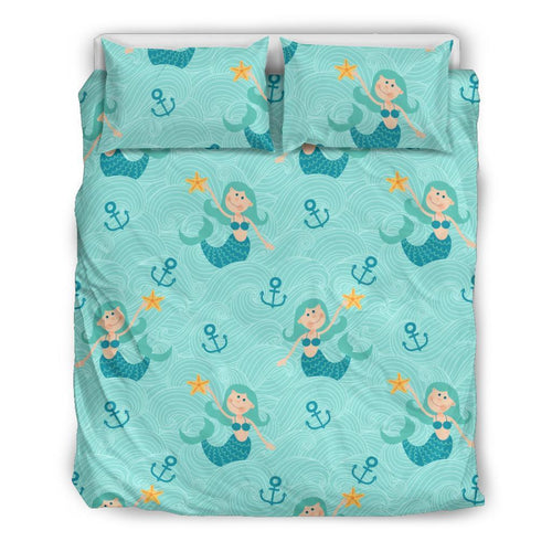 Mermaid Pastel Pattern Print Duvet Cover Bedding Set