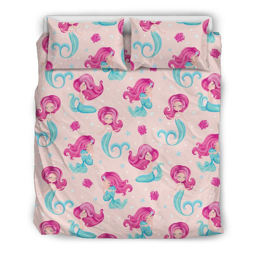 Mermaid Pink Pattern Print Duvet Cover Bedding Set