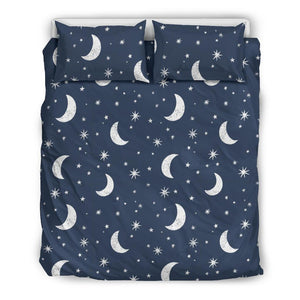 Moon Star Print Pattern Duvet Cover Bedding Set