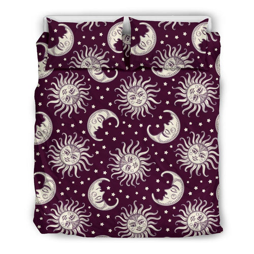 Moon Sun Celestial Pattern Print Duvet Cover Bedding Set