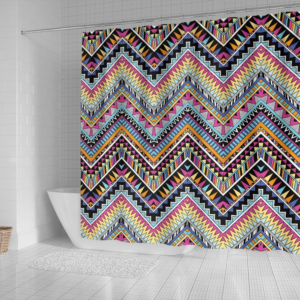 Multi Color Zigzag Tribal Aztec Shower Curtain