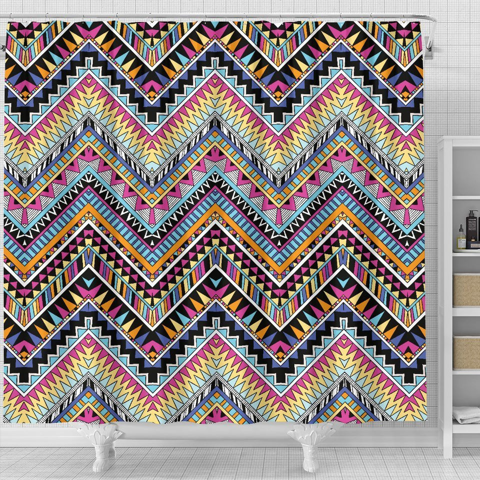 Multi Color Zigzag Tribal Aztec Shower Curtain