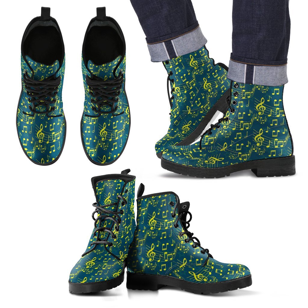 Music Note Pattern Print Men Women Leather Boots