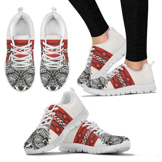 Native Indian Wolf White Sneakers Shoes For Women, Men Native Indian Wolf White Sneakers Shoes For Women, Men - Vegamart.com