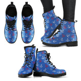 Nautical Anchor Pattern Print Men Women Leather Boots