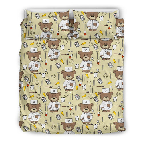 Nurse Teddy Bear Pattern Print Duvet Cover Bedding Set