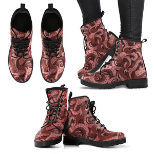Octopus Squid Tentacle Pattern Print Men Women Leather Boots
