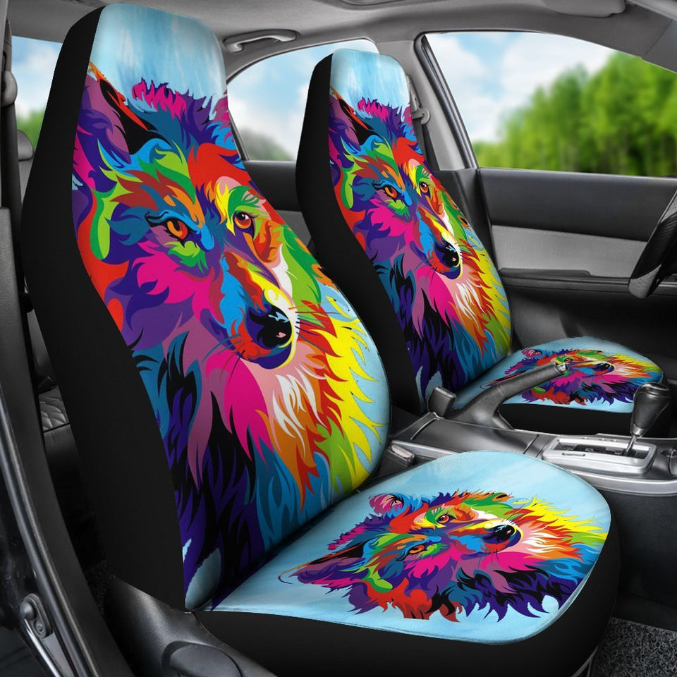 Painted Wolf Car Seat Covers Set 2 Pc, Car Accessories Car Mats Covers Painted Wolf Car Seat Covers Set 2 Pc, Car Accessories Car Mats Covers - Vegamart.com