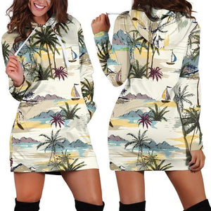 Palm Tree Beach Print Hoodie Dress 3D Style Women All Over Print Palm Tree Beach Print Hoodie Dress 3D Style Women All Over Print - Vegamart.com