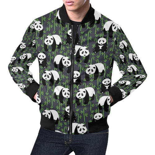 Panda Bamboo Pattern Print Men Casual Bomber Jacket