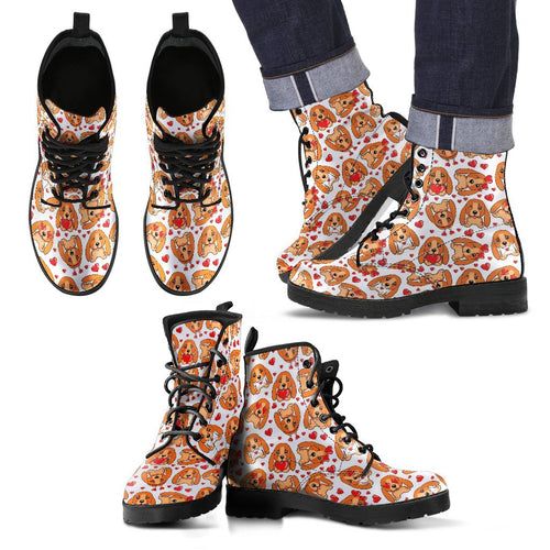 Pattern Print Basset Hound Dog Men Women Leather Boots