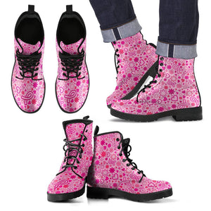 Pattern Print Breast Cancer Awareness Pink Ribbon Men Women Leather Boots
