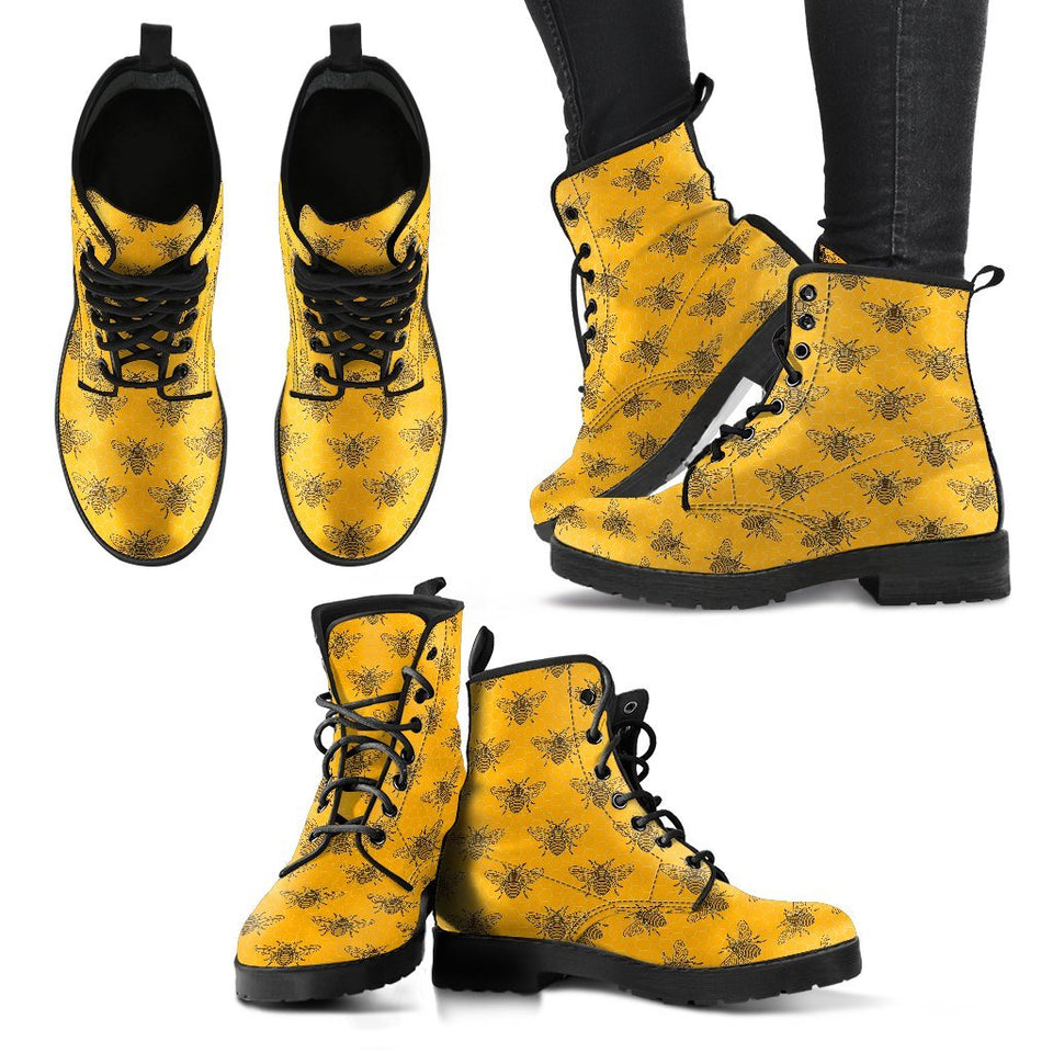 Pattern Print Honey Bee Diagram Gifts Men Women Leather Boots