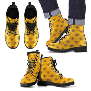 Pattern Print Honey Bee Diagram Gifts Men Women Leather Boots