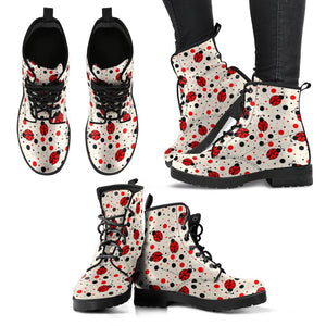 Pattern Print Ladybug Men Women Leather Boots