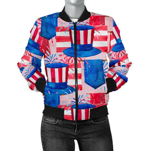 Pattern Print Uncle Sam Women Casual Bomber Jacket