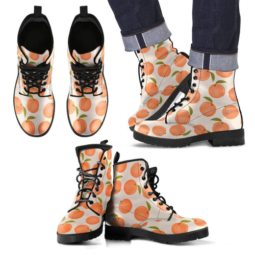 Peach Pattern Print Men Women Leather Boots