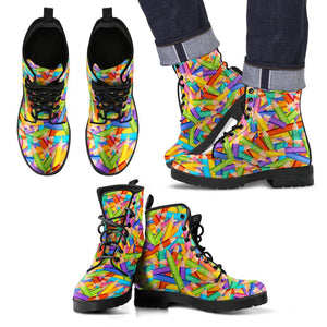 Pencil Colorful Pattern Print Men Women Leather Boots