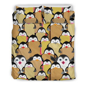 Penguin Waffle Pattern Print Duvet Cover Bedding Set