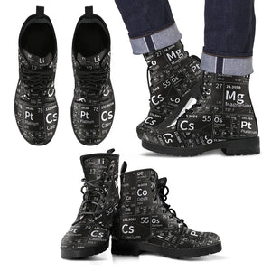 Periodic Table Science Print Pattern Men Women Leather Boots