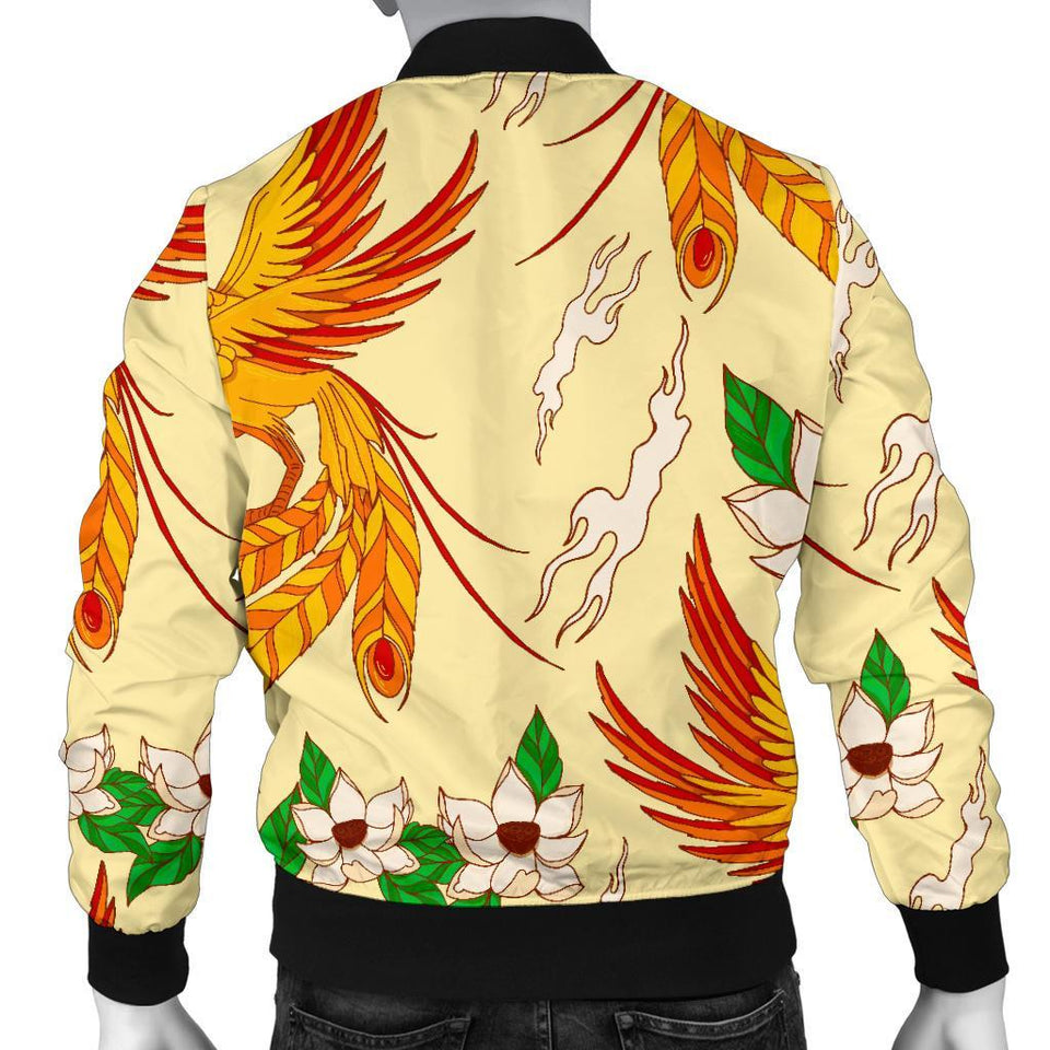 Phoenix Floral Pattern Print Men Casual Bomber Jacket
