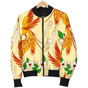 Phoenix Floral Pattern Print Men Casual Bomber Jacket