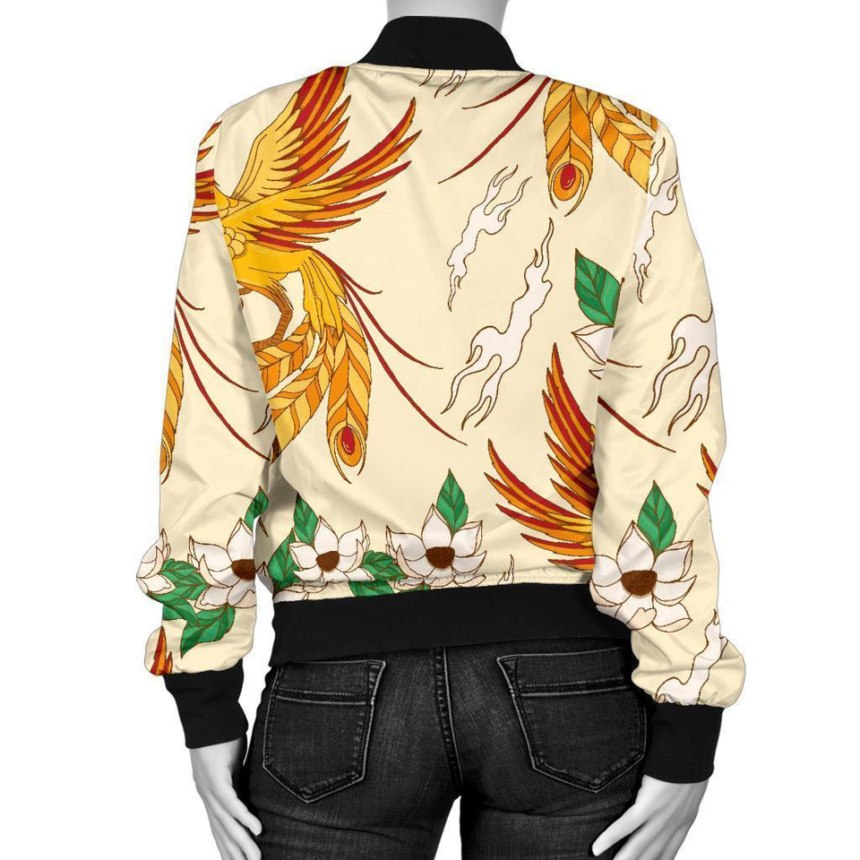 Phoenix Floral Pattern Print Women Casual Bomber Jacket