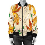 Phoenix Floral Pattern Print Women Casual Bomber Jacket