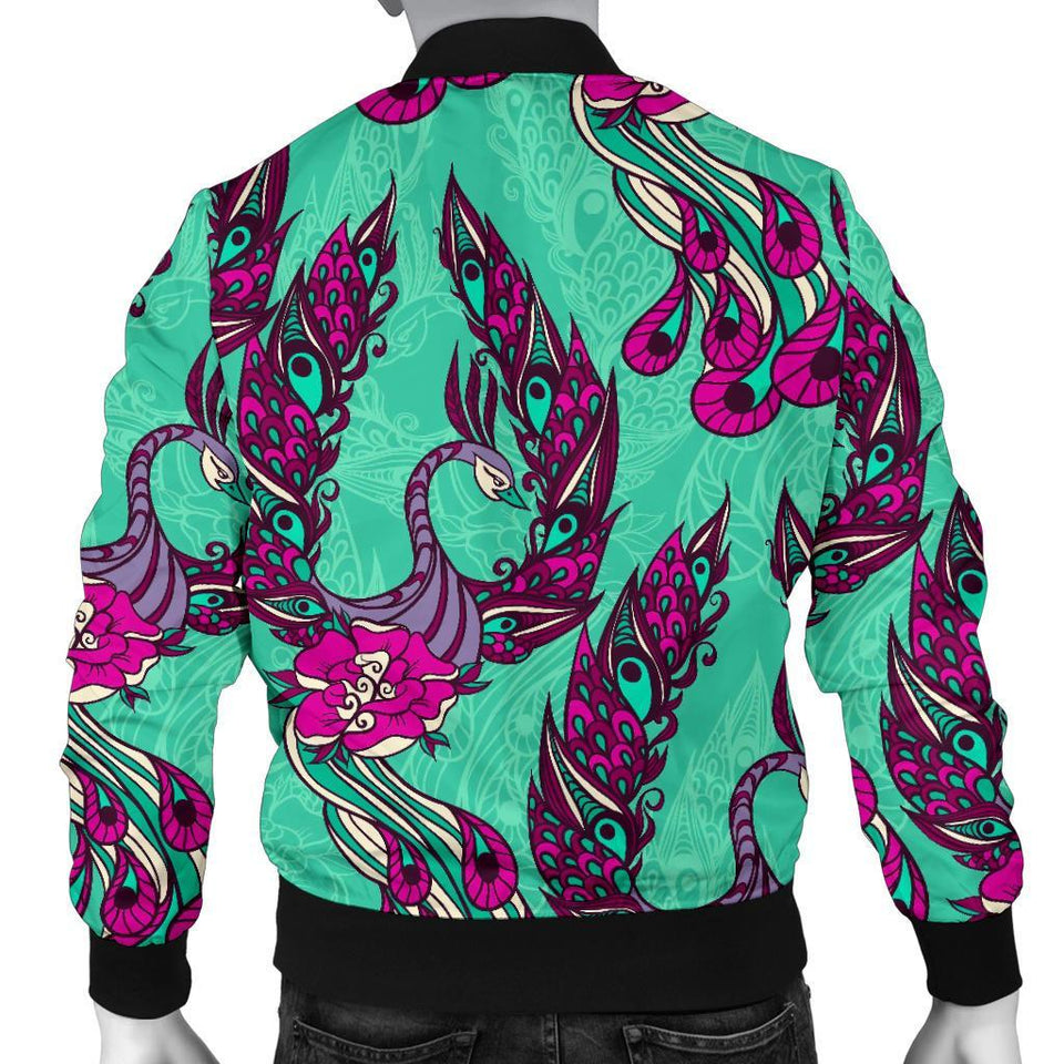 Phoenix Floral Print Pattern Men Casual Bomber Jacket