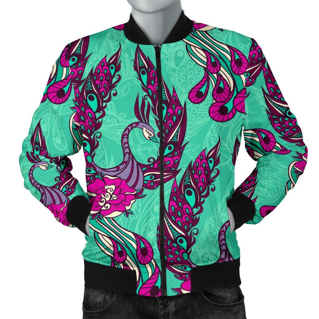Phoenix Floral Print Pattern Men Casual Bomber Jacket