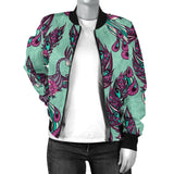 Phoenix Floral Print Pattern Women Casual Bomber Jacket