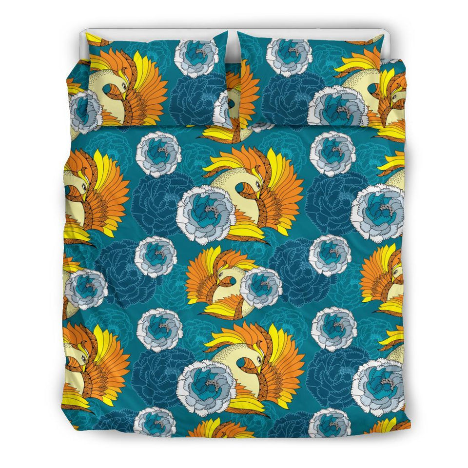 Phoenix Pattern Print Floral Duvet Cover Bedding Set