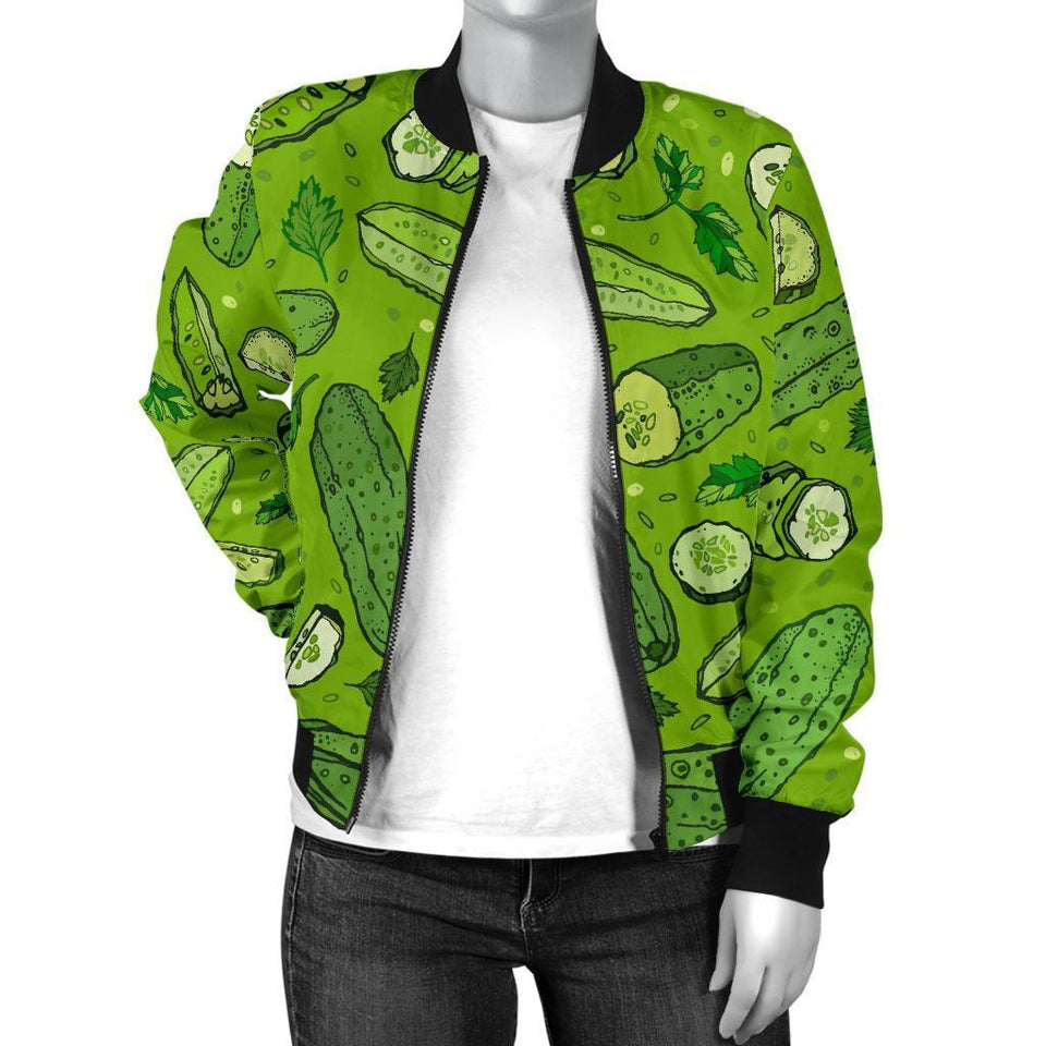 Pickle Cucumber Print Pattern Women Casual Bomber Jacket