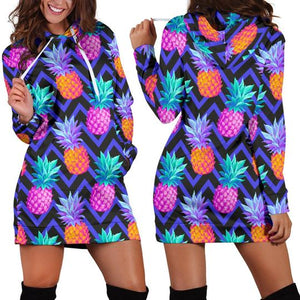 Pineapple Color Art Pattern Hoodie Dress 3D Style Women All Over Print Pineapple Color Art Pattern Hoodie Dress 3D Style Women All Over Print - Vegamart.com