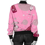 Pink Champagne Pattern Print Women Casual Bomber Jacket